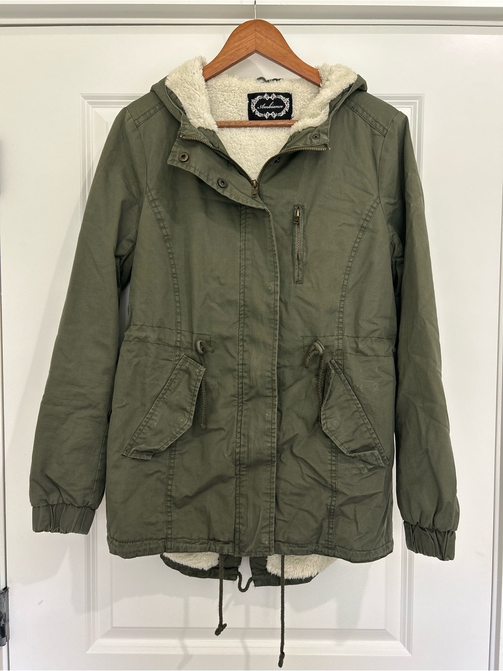 Ambiance Olive Green Hooded Utility Parka with Faux-Sherpa Lining